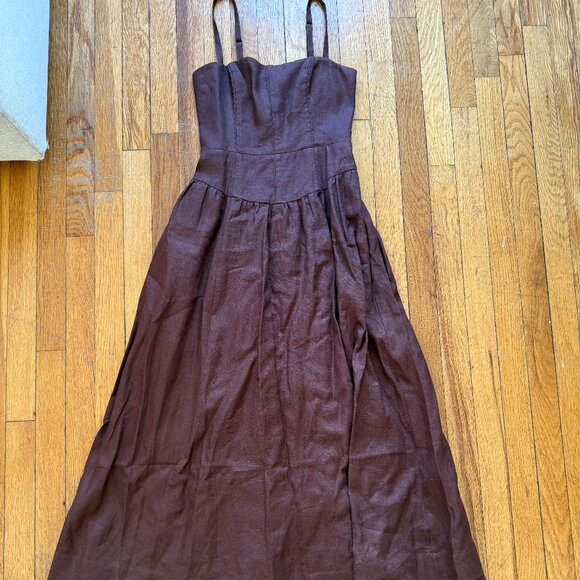Reformation Katarin Linen Dress Brown - Size 2 - Picture 2 of 4